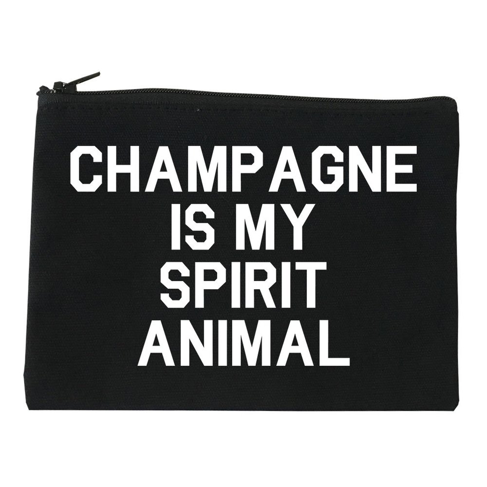 Champagne Is My Spirit Animal Cosmetic Makeup Bag Black Medium