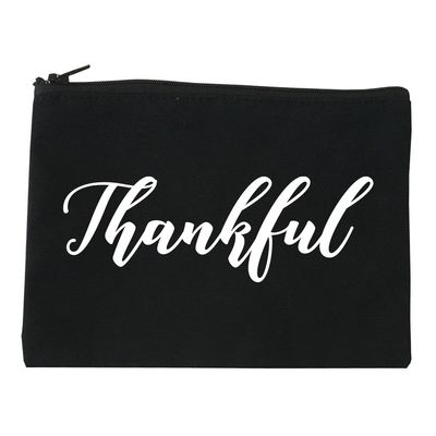 FASHIONISGREAT Thankful Script Thanksgiving Cosmetic Makeup Bag Black Medium