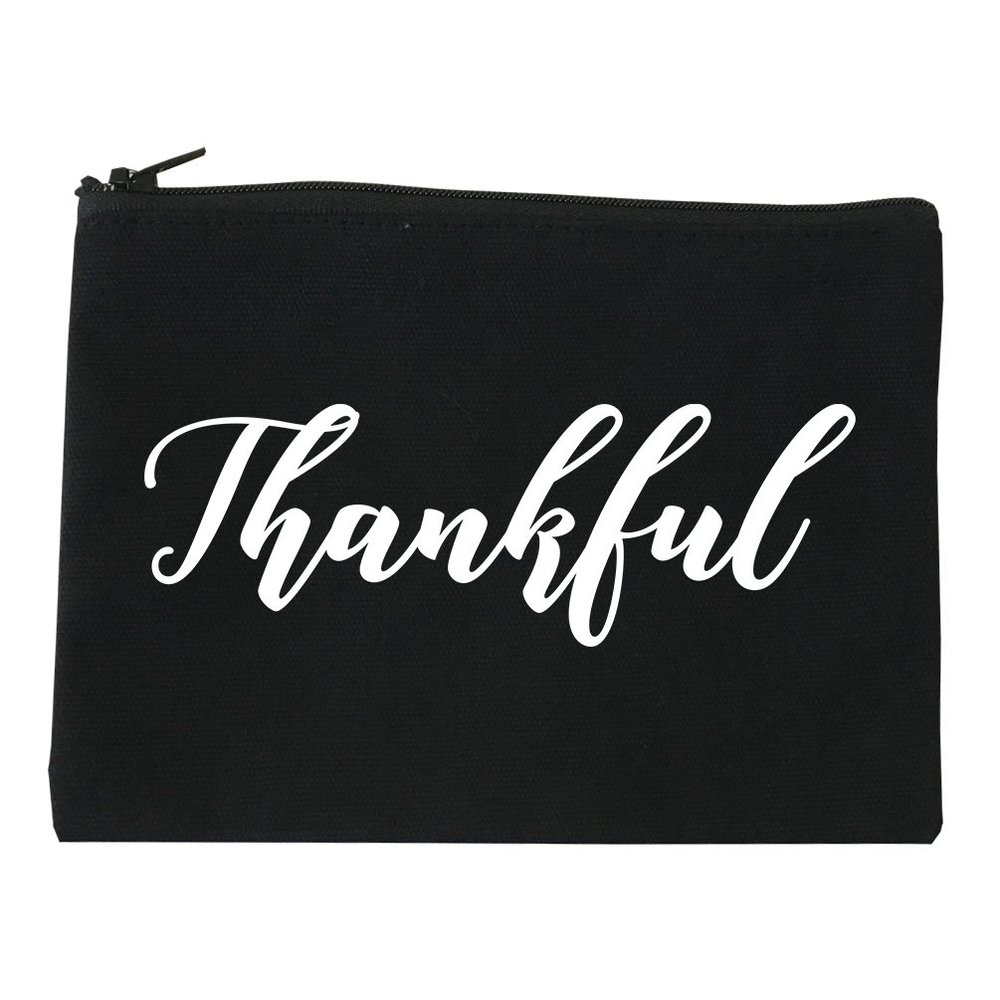 FASHIONISGREAT Thankful Script Thanksgiving Cosmetic Makeup Bag Black Medium