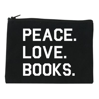 Peace Love Books Cosmetic Makeup Bag Black Medium