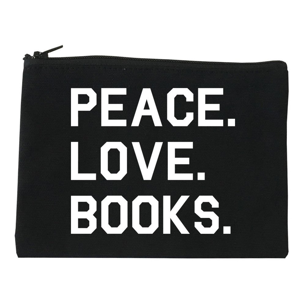 Peace Love Books Cosmetic Makeup Bag Black Medium