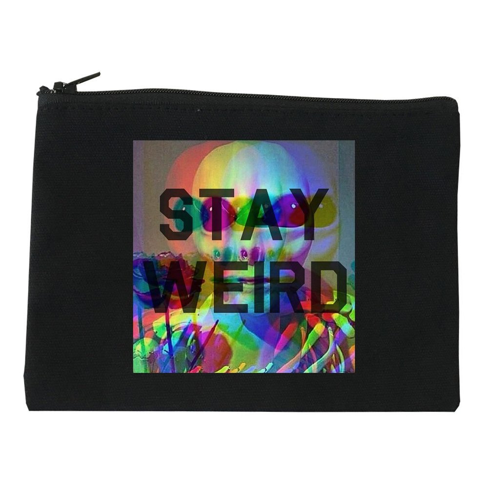 FASHIONISGREAT Stay Weird Alien Psychedelic Cosmetic Makeup Bag Black Medium
