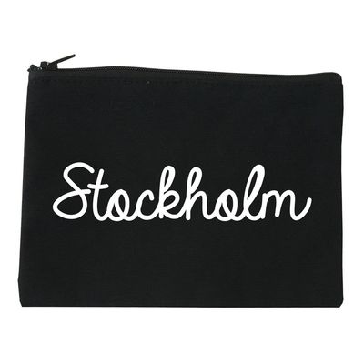 FASHIONISGREAT Stockholm Sweden Script Chest Cosmetic Makeup Bag Black Medium
