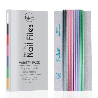 Nail File Washable 12 Pack Color Coded Emery Boards Variety Pack Nail Filer Gray Zebra Serrated Edge Square End Fingernail Files (Assorted)