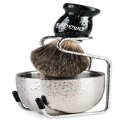 Anbbas Pure Badger Shaving Brush with Wood Handle,Stainless Steel Shaving Stand and Soap Bowl Perfect for Men Wet Shave