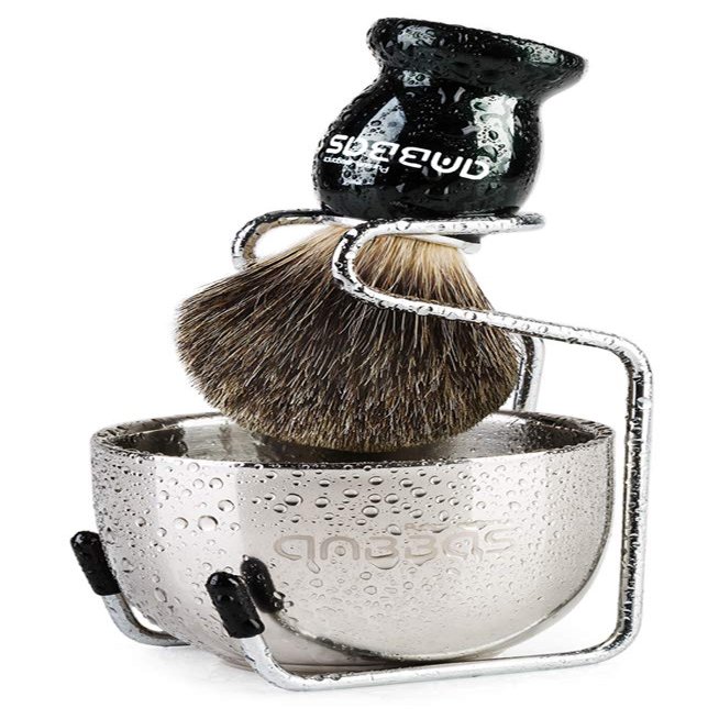 Anbbas Pure Badger Shaving Brush with Wood Handle,Stainless Steel Shaving Stand and Soap Bowl Perfect for Men Wet Shave