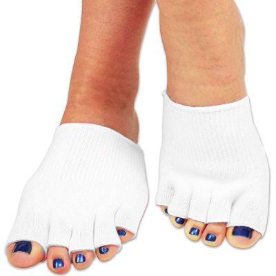Bcurb Toe Gel-Lined Compression Socks (1 Pair) Toes Separating Therapeutic Moisturizes Dry Feet Hard Cracked Skin. (White, Medium)