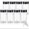 JUVITUS 8 oz Clear PET Plastic Straight Sided Jar with Black Lids (8 pack) + Spatulas view 1