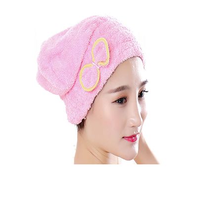 2PCS Fast Drying Hair Hat Cap with Bowknot Long Hair Head Wrap Hat Turban Microfiber Hair Drying Towels Bathroom Products (Pink)