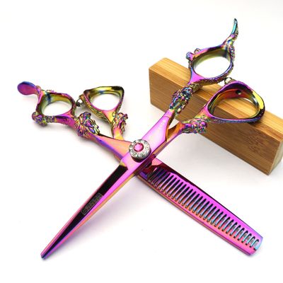 5.5 inch Purple Hairdressing Barber Professional Hair Hand-Cutting and Thinning Scissors (5.5 inch Set)