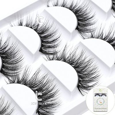 ICYCHEER 5 Pairs 3D Mink Fur Fake Eyelashes Extension 100% Siberian Mink Handmade Long Thick Messy Hand-made False Eye Lashes