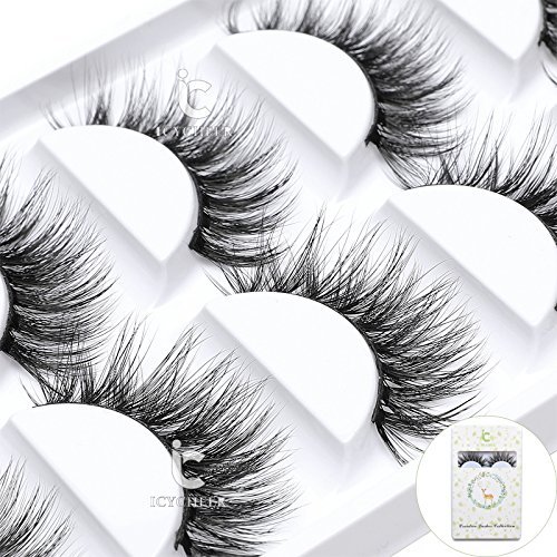 ICYCHEER 5 Pairs 3D Mink Fur Fake Eyelashes Extension 100% Siberian Mink Handmade Long Thick Messy Hand-made False Eye Lashes