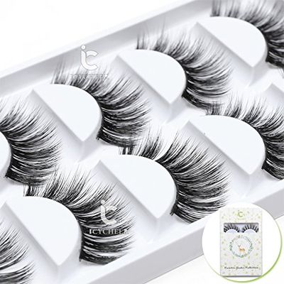 ICYCHEER 5 Pairs/Box Makeup False Eyelashes Set 3D Real Mink Thick Long 100% Siberian Mink Soft Handmade Thick Fake Eye Lashes Extension