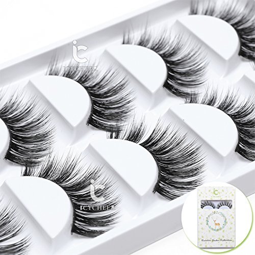ICYCHEER 5 Pairs/Box Makeup False Eyelashes Set 3D Real Mink Thick Long 100% Siberian Mink Soft Handmade Thick Fake Eye Lashes Extension