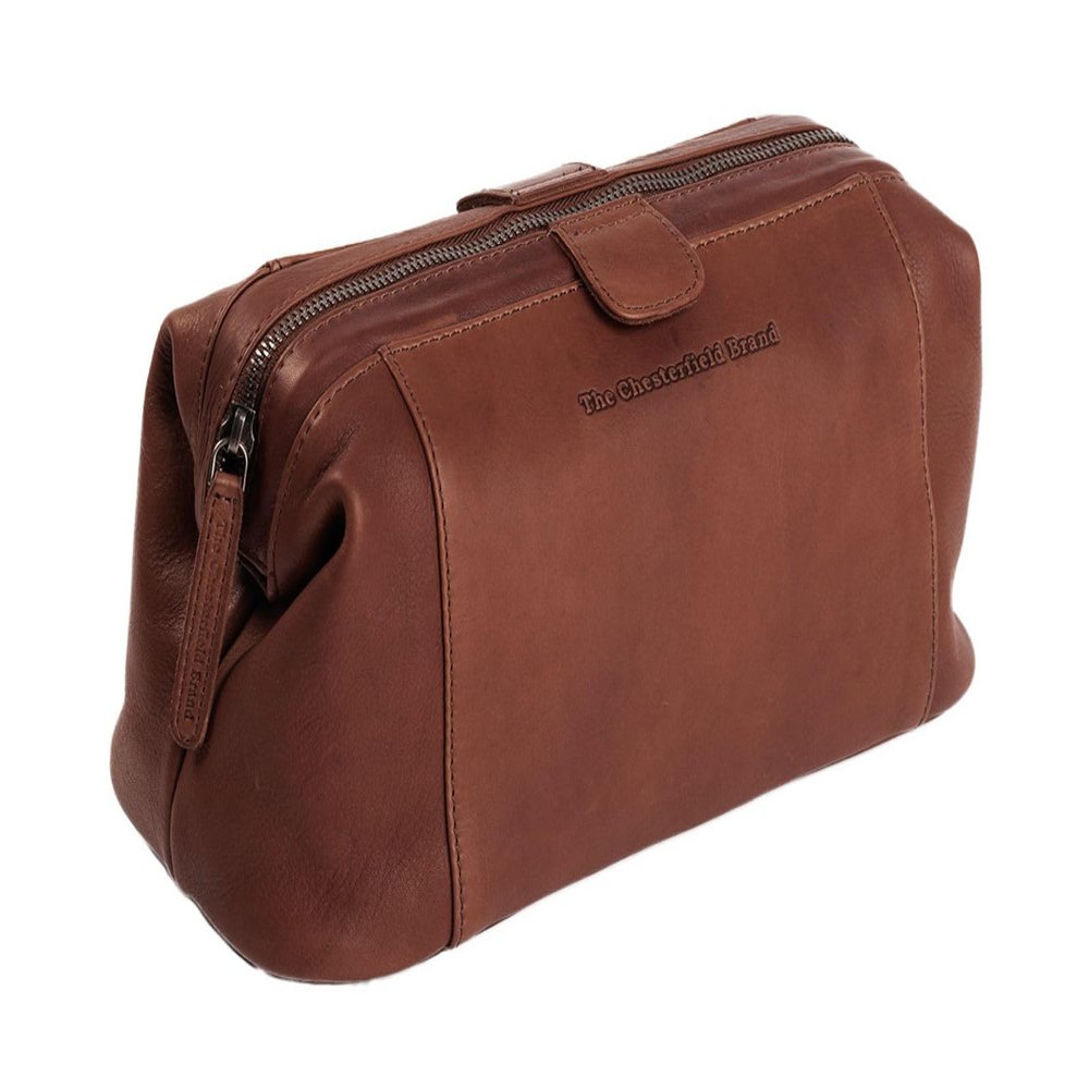 Chesterfield Brand Toiletry bag for travel necessaire | Travel shave bag Vince made of leather | Brown genuine leather bag for travel necessaire
