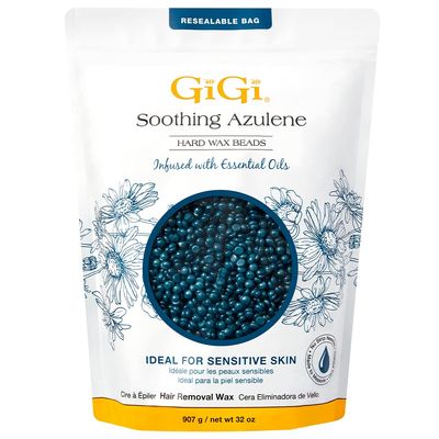 GiGi Hard Wax Beads for Hair Removal, Soothing Azulene Hard Wax Beads, Gentle Formula for Sensitive Skin, No Strips Needed for Full Body & Face Waxing, 32 oz, 1-pack