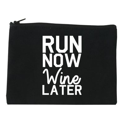 Run Now Wine Later Workout Gym Cosmetic Makeup Bag Black Small