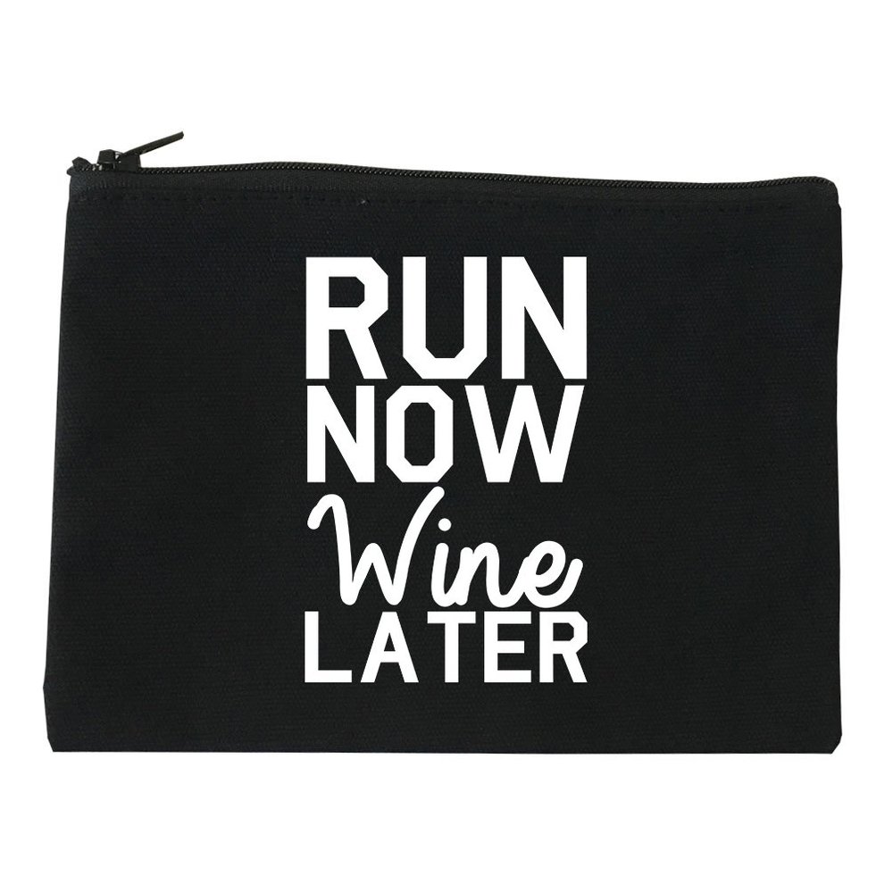 Run Now Wine Later Workout Gym Cosmetic Makeup Bag Black Small
