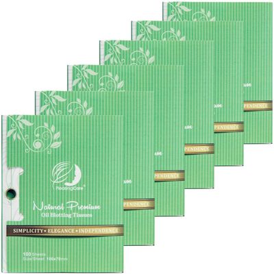 Facial Oil Blotting Paper For Oily Skin, 100 Count, pack of 6 - Natural Green Tea Face Absorbing Sheets, Skin Care and Oil Control Must Have For Both Female and Male