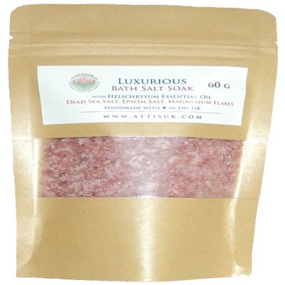 ATTIS Luxurious Bath Salt Soak with Helichrysum Essential Oil, Dead Sea Salt, Magnesium Flakes, Epsom Salt | Vegan | Hand Made | Relaxing | Refreshing | Calming | Rejuvenating (2.11oz)