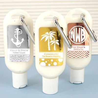 Set of 24 Metallic Foil Sunscreen with Carabiner (SPF 30) Bridal Shower Favors- Wedding Favors