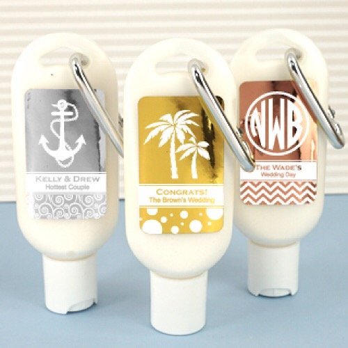 Set of 24 Metallic Foil Sunscreen with Carabiner (SPF 30) Bridal Shower Favors- Wedding Favors