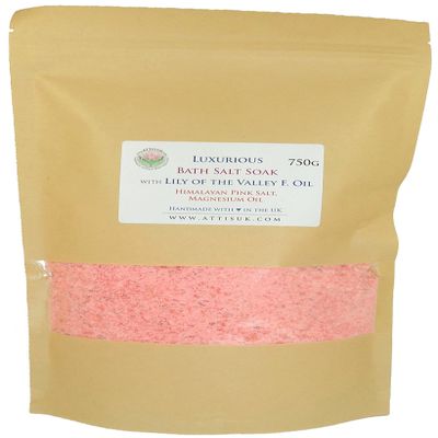 ATTIS Luxurious Bath Salt Soak with Lily of the Valley F. Oil, Pink Himalayan Salt, Magnesium Oil, Kaolin Clay | Vegan | Hand made | Relaxing | Refreshing | Calming | Rejuvenating (26.45 oz)