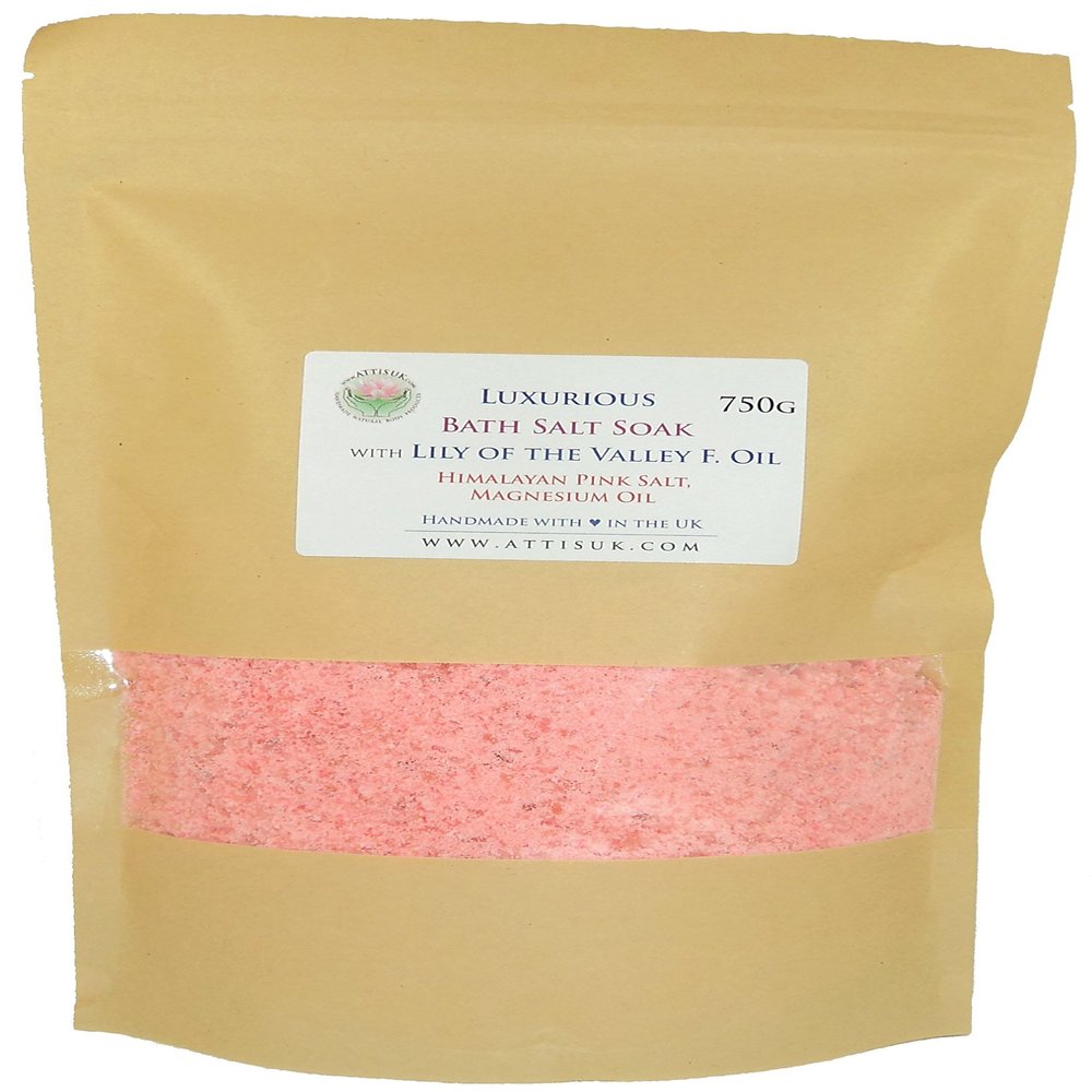 ATTIS Luxurious Bath Salt Soak with Lily of the Valley F. Oil, Pink Himalayan Salt, Magnesium Oil, Kaolin Clay | Vegan | Hand made | Relaxing | Refreshing | Calming | Rejuvenating (26.45 oz)