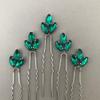 FXmimior Bride Hair Accessories Crystal Hair Pins Clip Bobby Pins Green Rhinestone Bridesmaid Headpiece Customised Wedding pack of 5 view 1