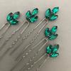FXmimior Bride Hair Accessories Crystal Hair Pins Clip Bobby Pins Green Rhinestone Bridesmaid Headpiece Customised Wedding pack of 5 view 2