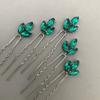 FXmimior Bride Hair Accessories Crystal Hair Pins Clip Bobby Pins Green Rhinestone Bridesmaid Headpiece Customised Wedding pack of 5 view 3