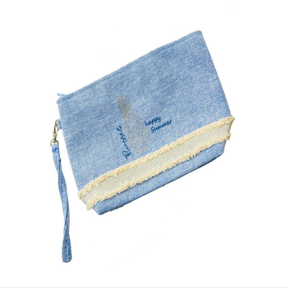 10" x 6" Glitter Pineapple Makeup Cosmetic Pouch Bag w/Wrist Strap (Blue)