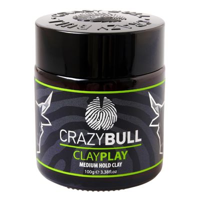 Crazy Bull Hair Play Medium Hold Clay - Styling with Volcanic Ash Bentonite - Long-Lasting and Vegan Friendly Hair Clay for Men - 3.38 oz