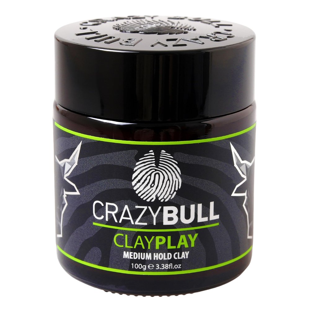 Crazy Bull Hair Play Medium Hold Clay - Styling with Volcanic Ash Bentonite - Long-Lasting and Vegan Friendly Hair Clay for Men - 3.38 oz