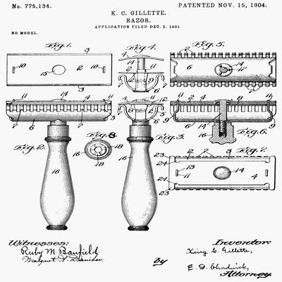 Gillette Razor 1904 Ndrawing From King C GilletteS Patent Application For The Gillette Safety Razor Submitted In 1901 And Approved In 1904 Poster Print by (24 x 36)
