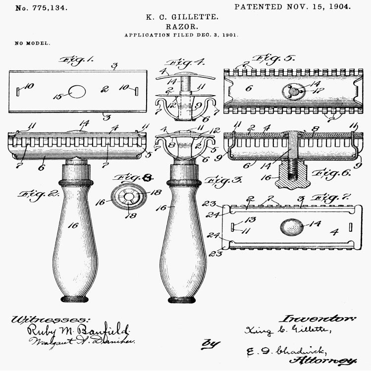 Gillette Razor 1904 Ndrawing From King C GilletteS Patent Application For The Gillette Safety Razor Submitted In 1901 And Approved In 1904 Poster Print by (24 x 36)