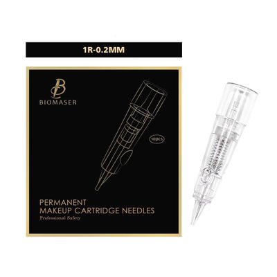 Cartridge Needles BIOMASER 10PCS Sterilized Permanent Makeup Cartridge Needles Tattoo Needle Fits for Permanent Makeup Machine Pen T100 P1 X1 for Eyebrow Eyeliner Lip(1R-0.2MM)