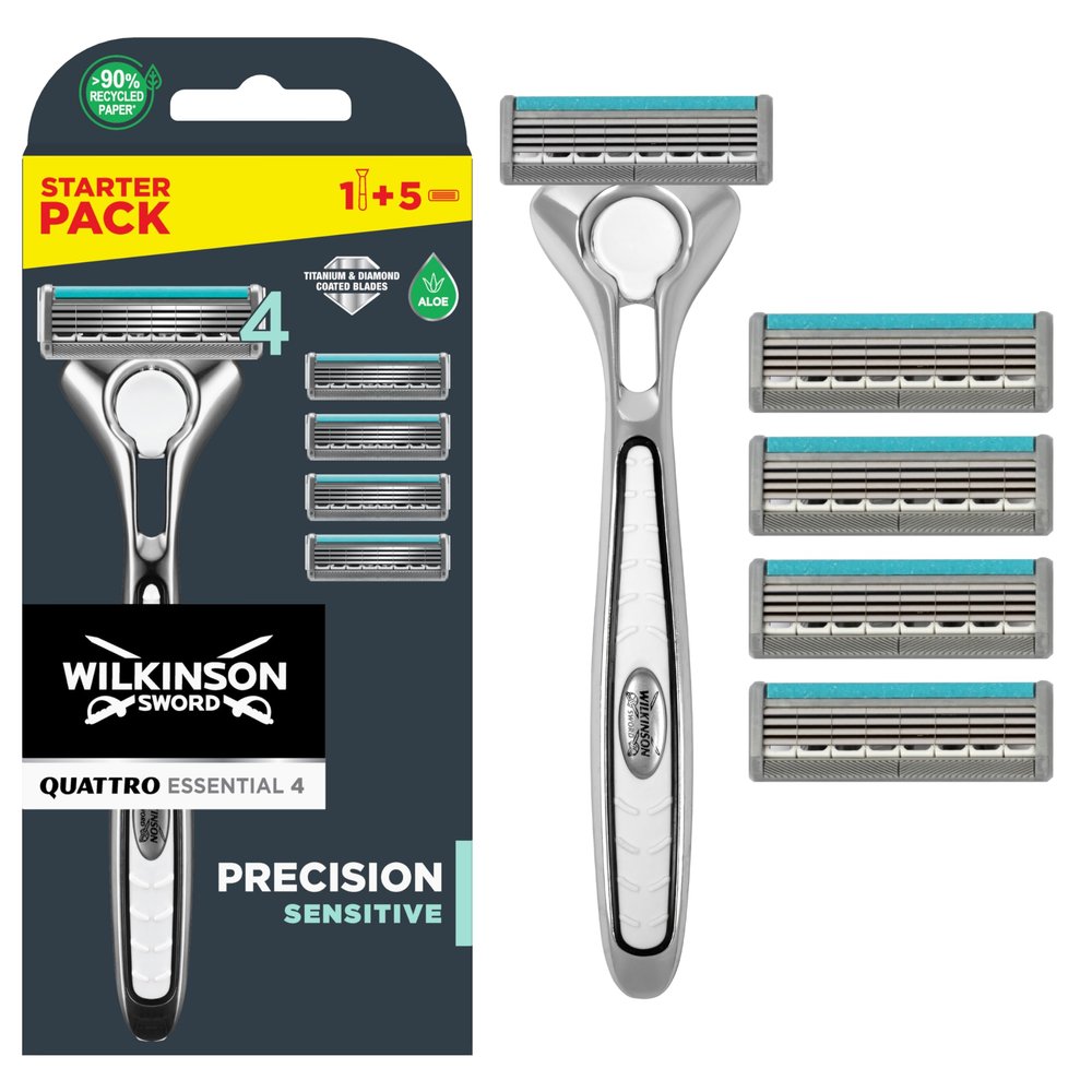 Wilkinson Sword Quattro Titanium Sensitive 4 Razors + 1 Blade  Pack of 5)