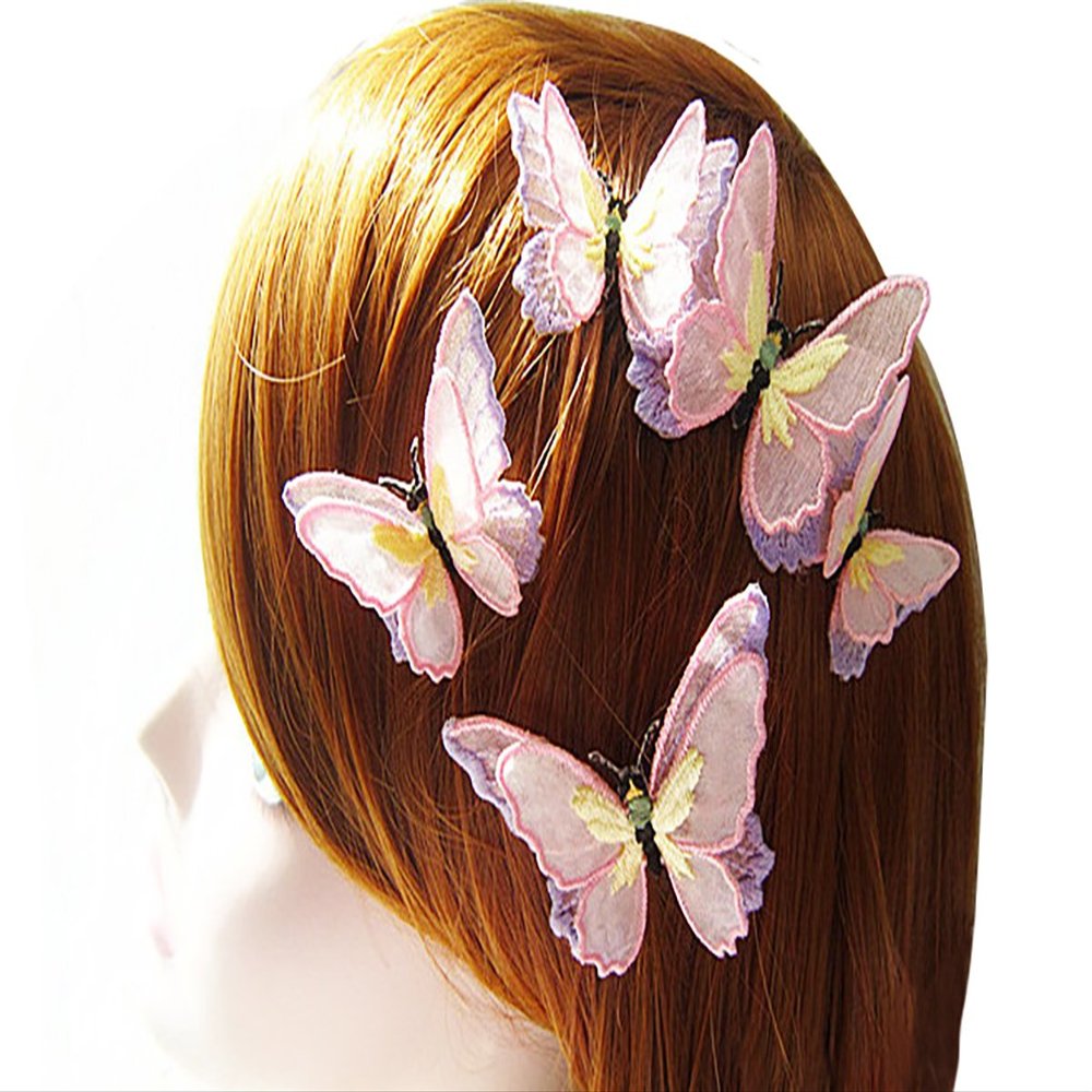 10PCS Women Girls 2-layer Butterfly Hair Snap Clips Barrettes Lace Hair Bows Pins Women Edge Clip Clamps Hair Accessories (Colourful)