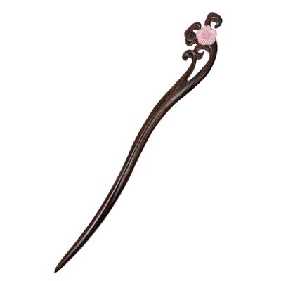 FANTAC CRAFTS Carving Shell Flower Hair Pin Agate Bead Hair Jewelry Women Girl Chignon Bun Updo Hair Stick (Pink Flower)