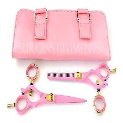 2 Piece Hairdressing Set - Scissors Thinning Shears in Protective Snap Case Pink