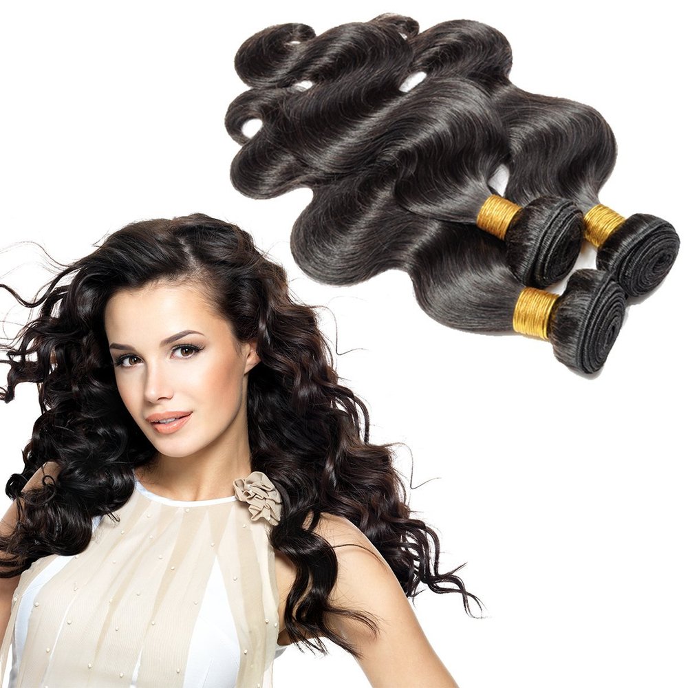 10A Indian Human Hair 3 Bundles Curly Remy Hair Extensions Human Hair Black by Nile (16, 16, 18")