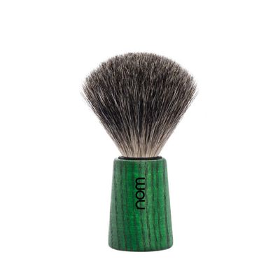 NOM Theo Shaving Brush | Pure Badger Shave Brush for Shaving soaps and creams | Exfoliating Shaving Brush| Green Ash handle