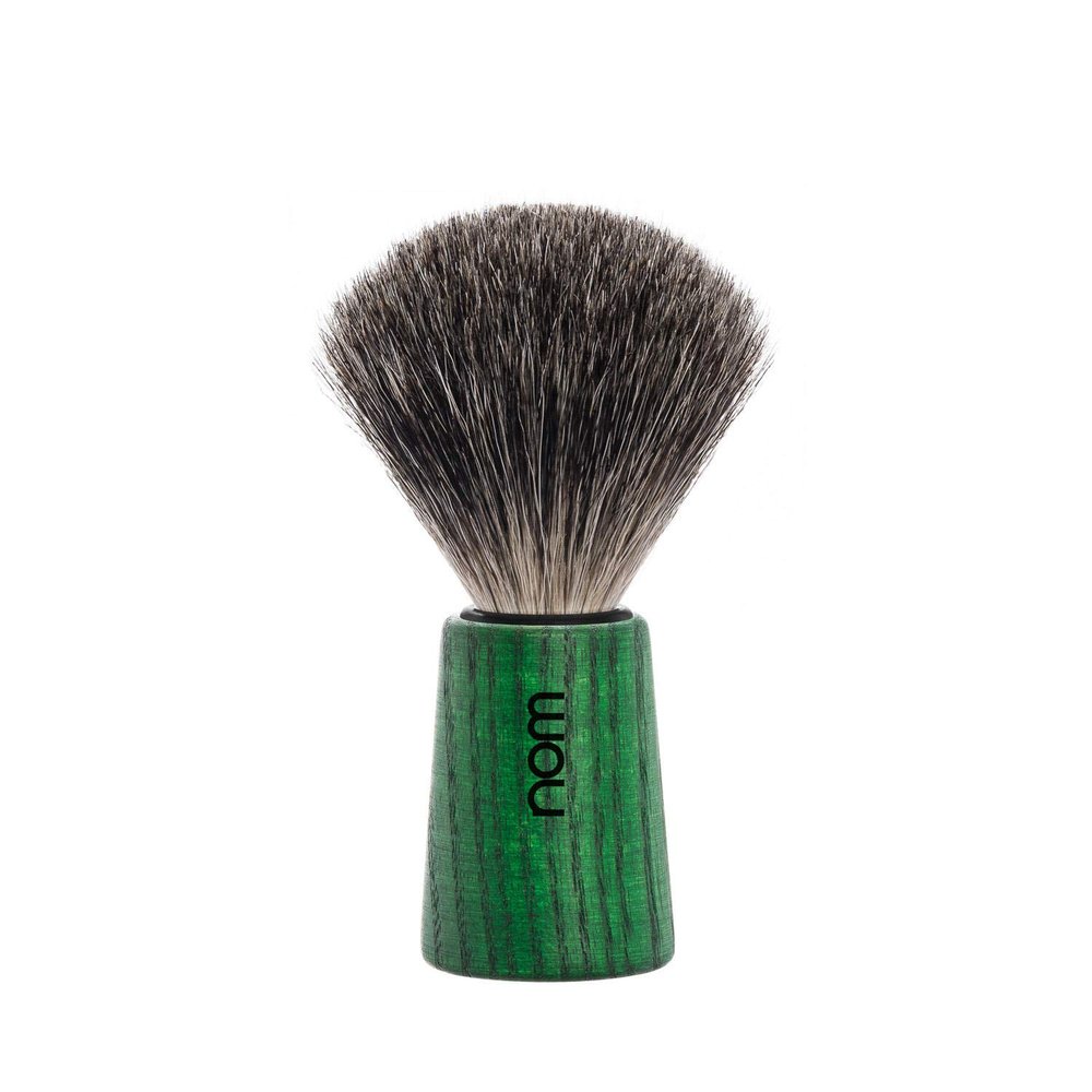 NOM Theo Shaving Brush | Pure Badger Shave Brush for Shaving soaps and creams | Exfoliating Shaving Brush| Green Ash handle