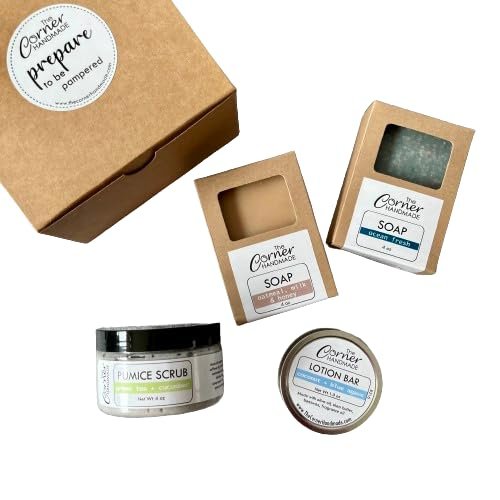 The Corner Handmade Pumice Hand Scrub Gift Set, Gardeners Gift Basket, Mechanics Spa Box, Bath Kit for Him