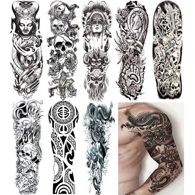 Amyzor 18.9x6.7 Large Temporary Tattoo Stickers 8 Sheets for Teens Guys Men Women, Sexy Fake Tattoo Biker Tattoo Sleeves Waterproof Body Stickers for Full Arms Shoulders Chest & Back, Black 2