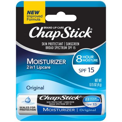 ChapStick Moisturizer (Original Flavor, 0.15 Ounce) Lip Balm Tube, Skin Protectant, Lip Care, SPF 15 (Pack of 12), Blue