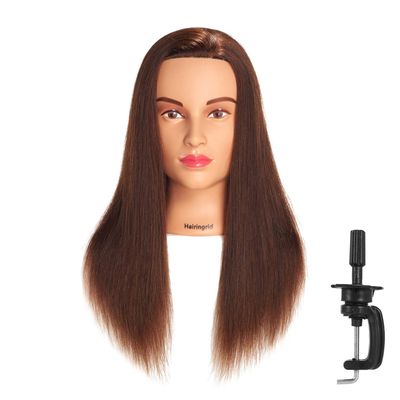 Hairingrid Mannequin Head 20"-22" 100% Human Hair Hairdresser Cosmetology Mannequin Manikin Training Head Hair and Free Clamp Holder (1907LB0414A)