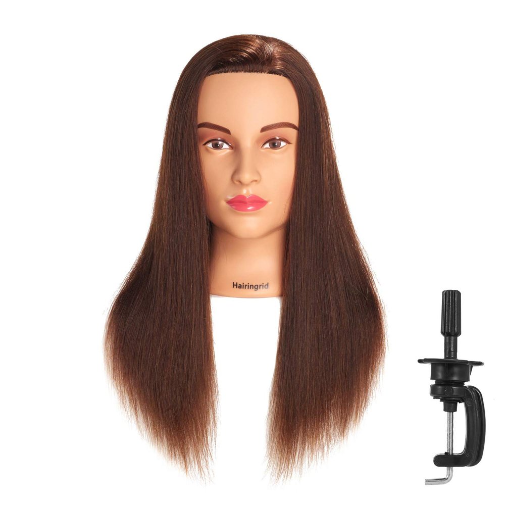 Hairingrid Mannequin Head 20"-22" 100% Human Hair Hairdresser Cosmetology Mannequin Manikin Training Head Hair and Free Clamp Holder (1907LB0414A)