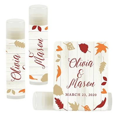 Andaz Press Personalized Bridal Shower Bachelorette Party Lip Balm Party Favors, Fallin' in Love Autumn Fall Leaves, Bride's Name and Date, 12-Pack, Custom